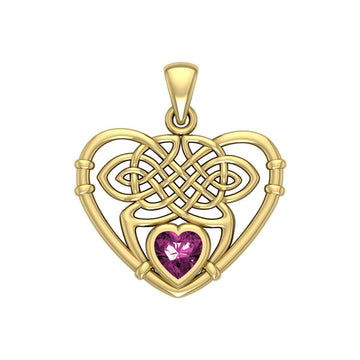 Celtic Heart Solid Gold Pendant with Gemstone GPD4665 - Jewelry